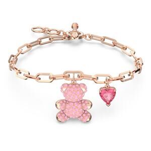 Swarovski Teddy Bear Bracelet, Pink, 18K Rose Gold Finish, New in box